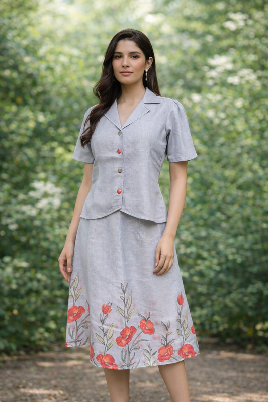 Linen grey skirt and top brown shade