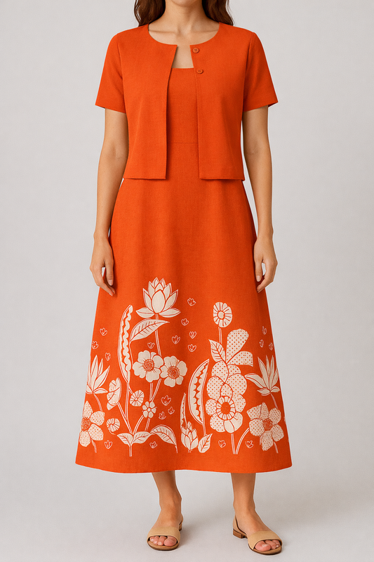 Spegati with jacket orange linen dress