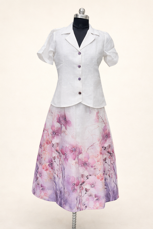 White linen top and skirt set