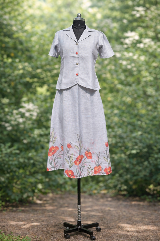 Linen grey skirt and top brown shade