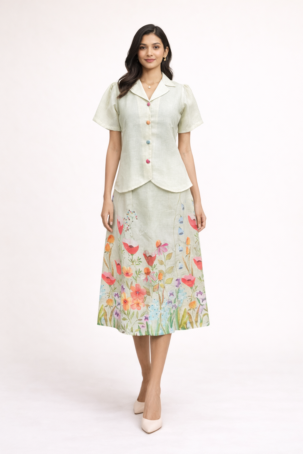 Lemon yellow linen skirt top