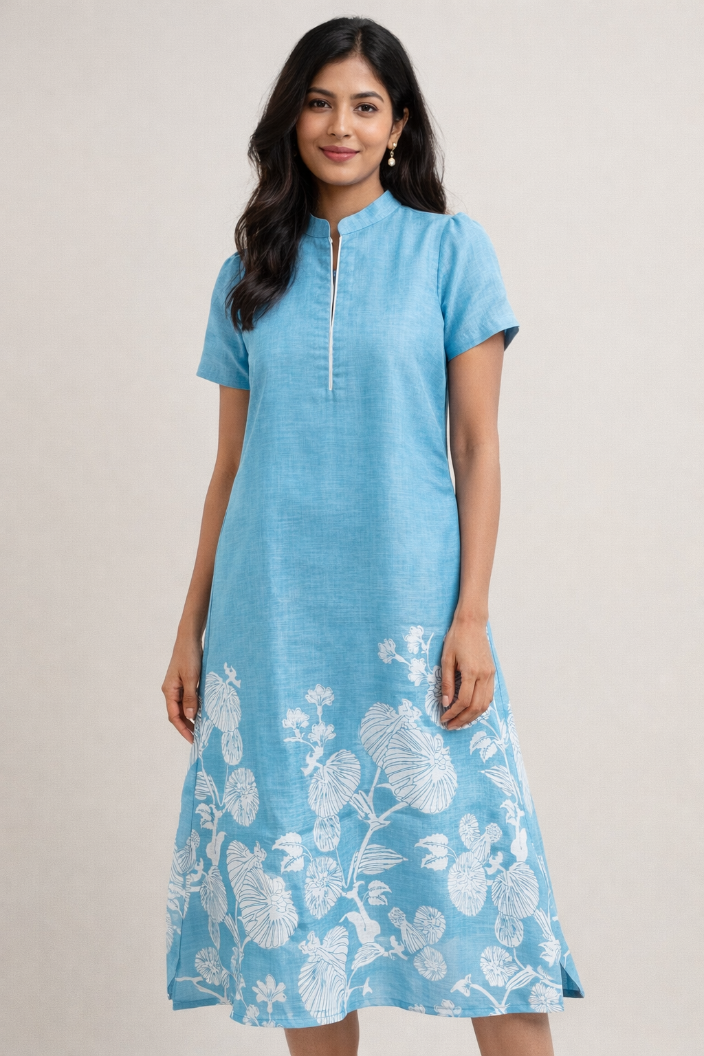 Sky bloom linen dress