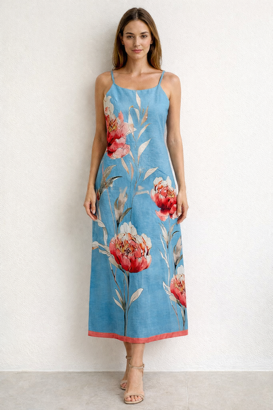 Blue and orange linen dress