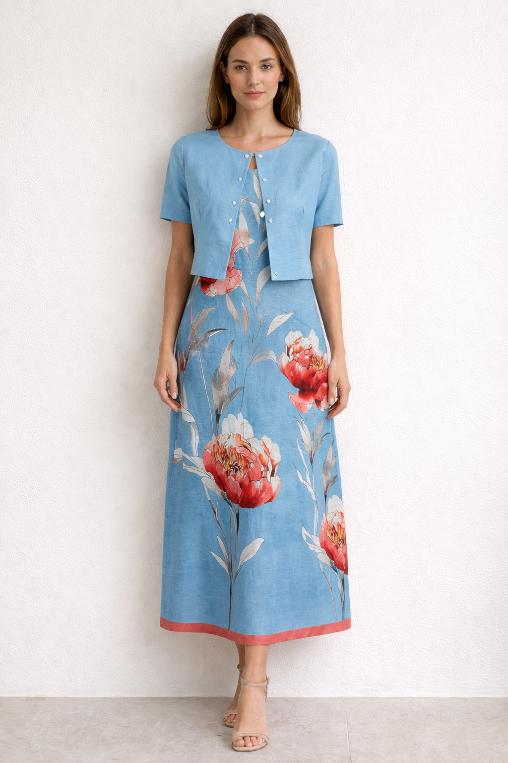 Blue and orange linen dress